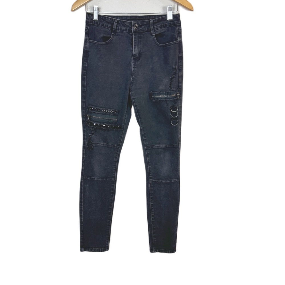 Killstar Black Skinny Distressed Studded‎ Embellished Denim Jeans Women’s Medium